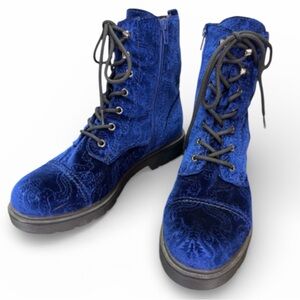 Indigo Rd Blue Velvet Paisley Combat Boots Size 8